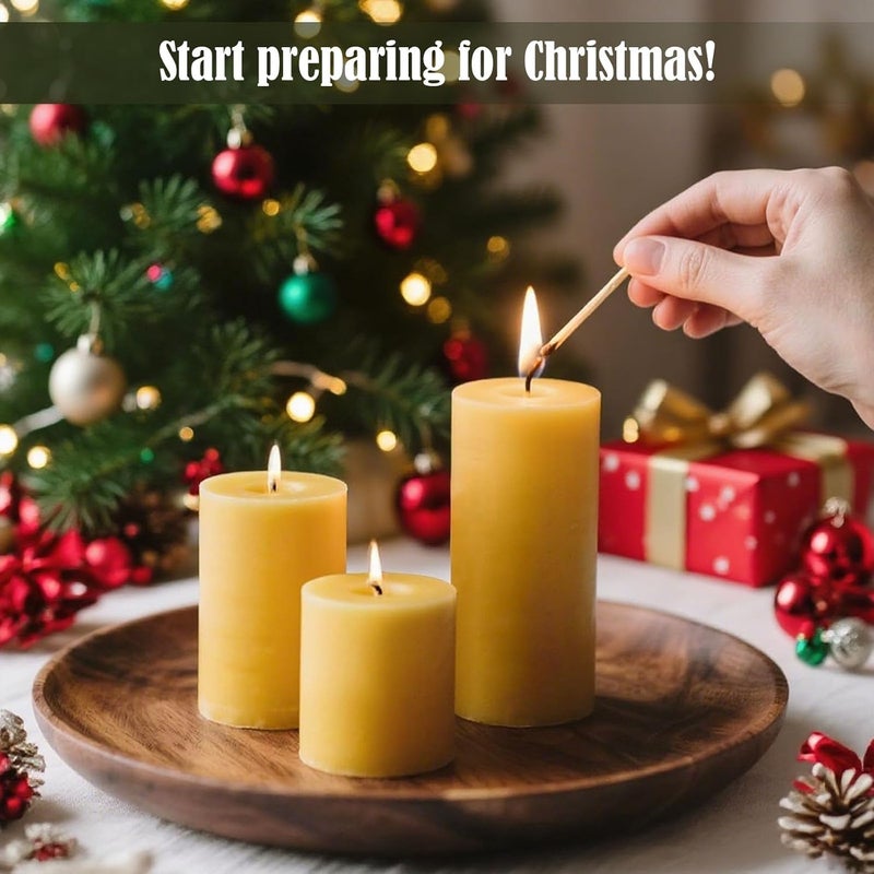 Uniteland 12 Pack Beeswax Pillar Candles, 420 Hours Long Burning Beeswax Candles for Christmas Decor, Unscented Bees Wax Candles Bulk for Home Paryer Party, Smokeless, Dripless - Image 4